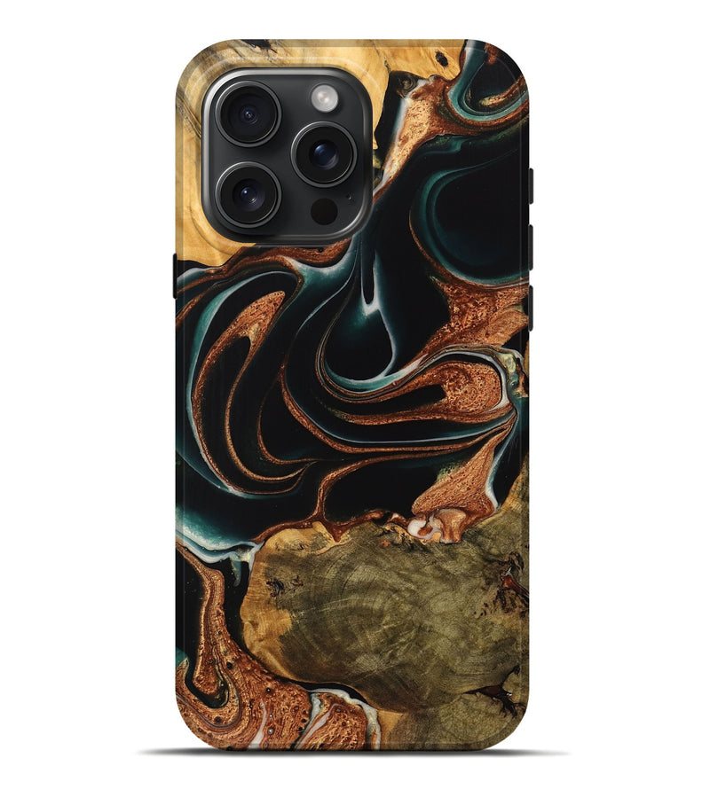 iPhone 16 Pro Max Wood Live Edge Phone Case - Adelice (Teal & Gold, 738046)