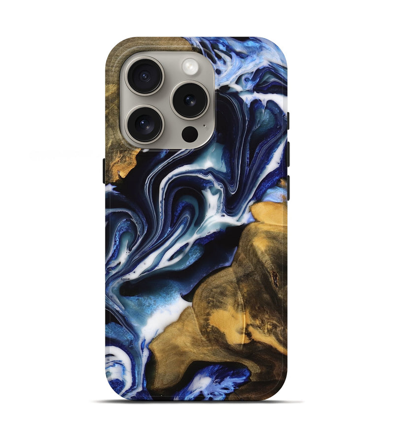 iPhone 16 Pro Wood Live Edge Phone Case - Ulrica (Blue, 738757)