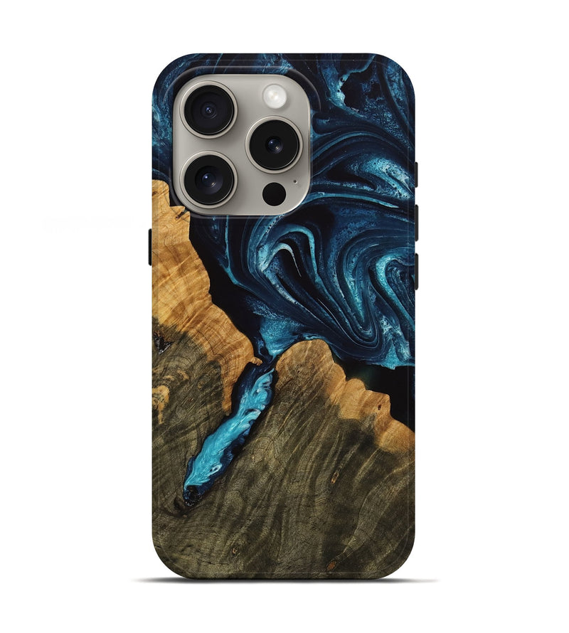 iPhone 16 Pro Wood Live Edge Phone Case - Seema (Blue, 738767)