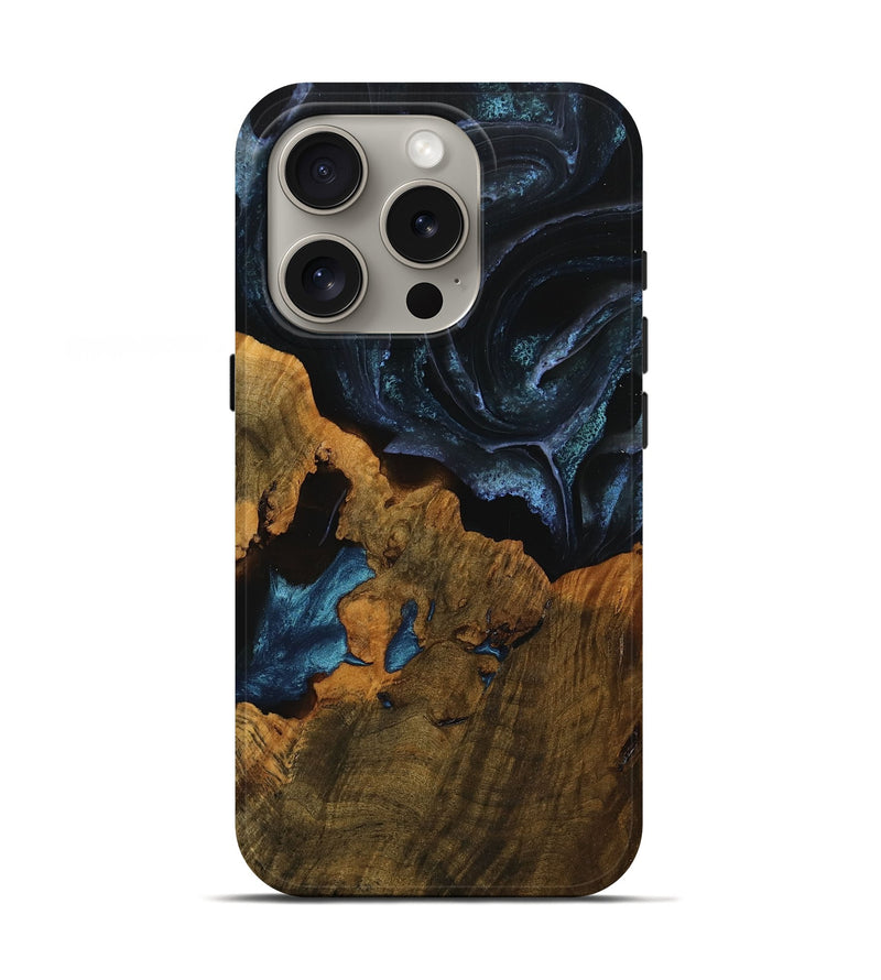 iPhone 16 Pro Wood Live Edge Phone Case - Iridian (Blue, 738784)