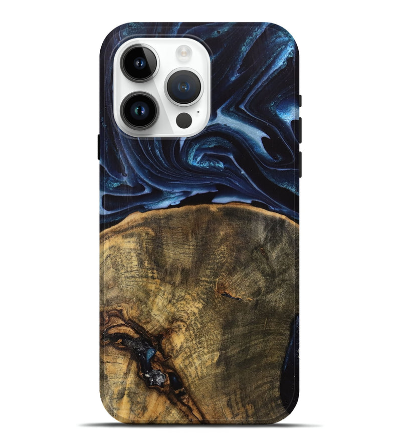 iPhone 15 Pro Max Wood Live Edge Phone Case - Mella (Blue, 738809)