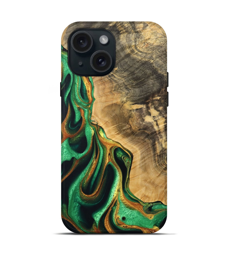iPhone 15 Wood Live Edge Phone Case - Nikko (Green, 738810)