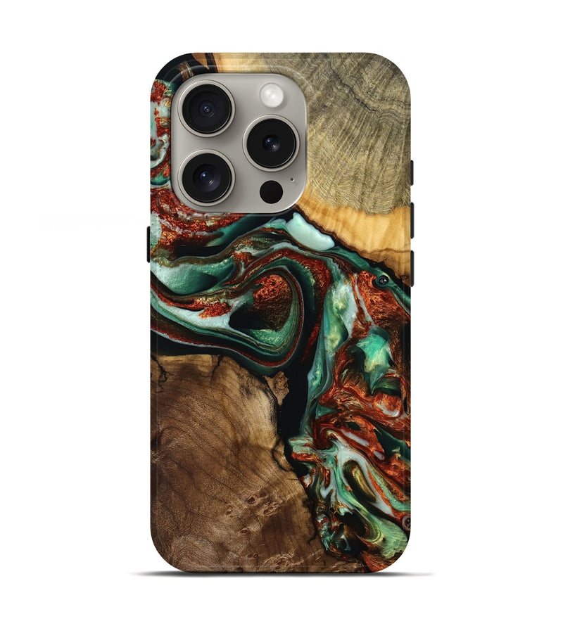 iPhone 16 Pro Wood Live Edge Phone Case - Afke (Green, 738812)