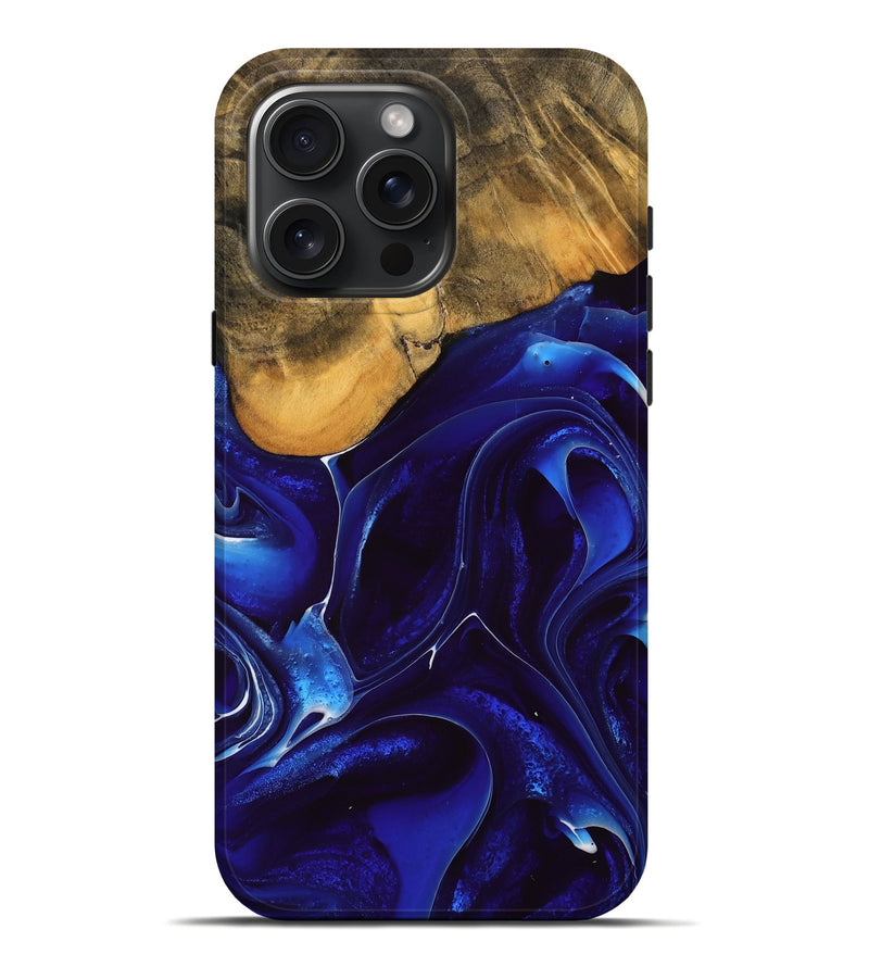 iPhone 16 Pro Max Wood Live Edge Phone Case - Ximena (Blue, 738813)