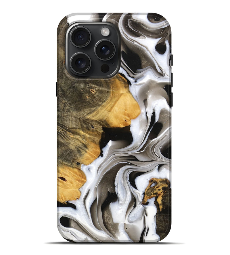iPhone 16 Pro Max Wood Live Edge Phone Case - Maura (Black & White, 738816)