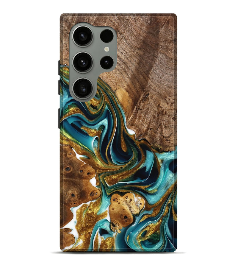 Galaxy S24 Ultra Wood Live Edge Phone Case - Misbah (Teal & Gold, 738820)