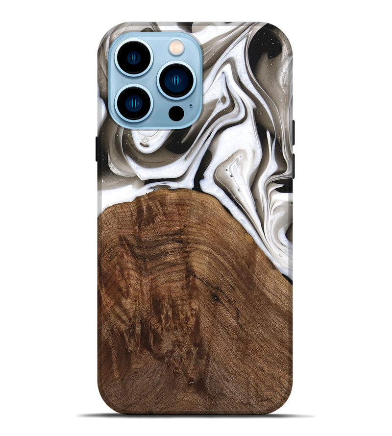 iPhone 14 Pro Max Wood Live Edge Phone Case - Ivonne (Black & White, 738831)