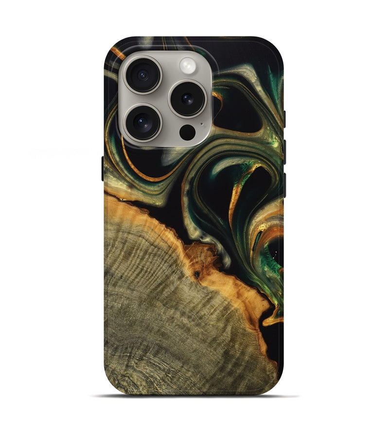 iPhone 16 Pro Wood Live Edge Phone Case - Medora (Teal & Gold, 739078)