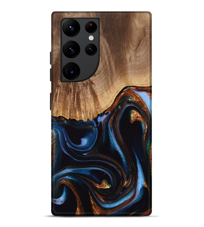 Galaxy S22 Ultra Wood Live Edge Phone Case - Frazier (Teal & Gold, 739082)
