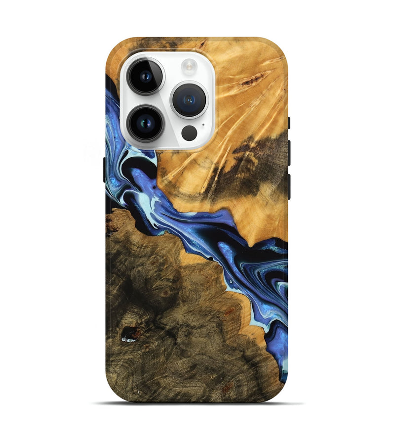 iPhone 15 Pro Wood Live Edge Phone Case - Harlen (Blue, 739083)