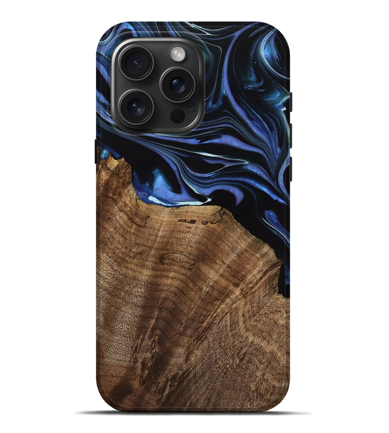 iPhone 16 Pro Max Wood Live Edge Phone Case - Olie (Blue, 739086)