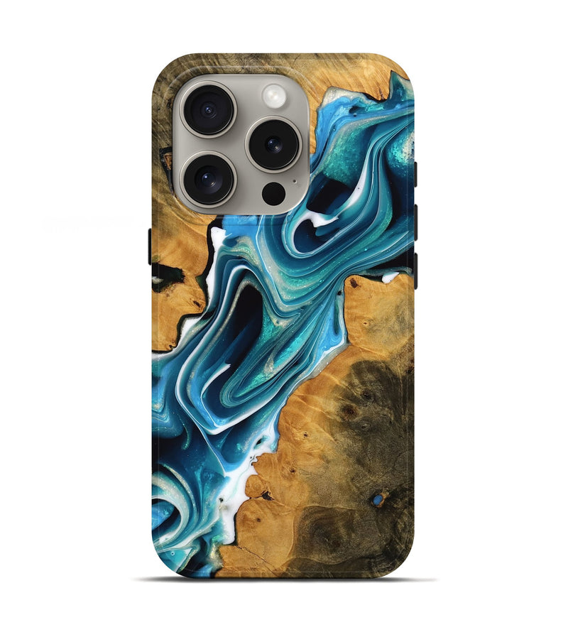 iPhone 16 Pro Wood Live Edge Phone Case - Masao (Blue, 739483)