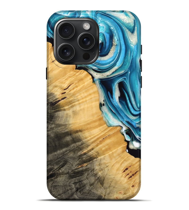 iPhone 16 Pro Max Wood Live Edge Phone Case - Karla (Blue, 739489)