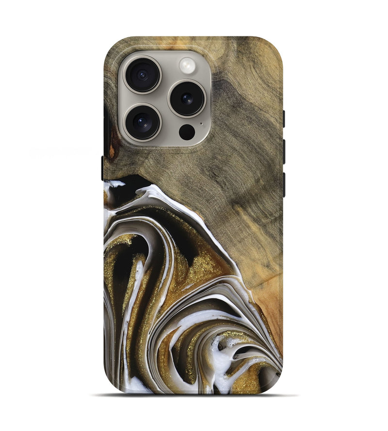 iPhone 16 Pro Wood Live Edge Phone Case - Nikolia (Black & White, 739490)