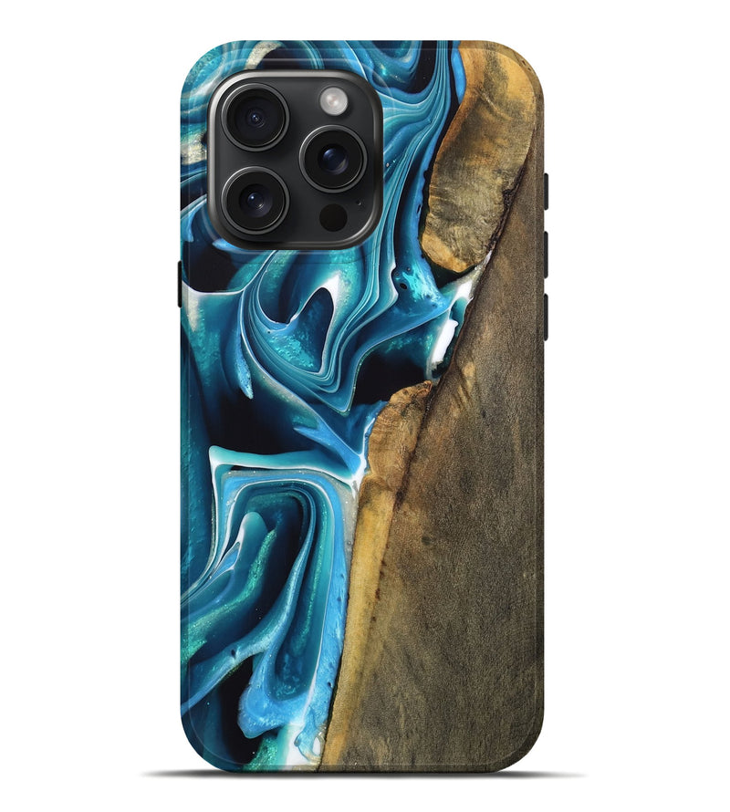 iPhone 16 Pro Max Wood Live Edge Phone Case - Jeryl (Blue, 739491)