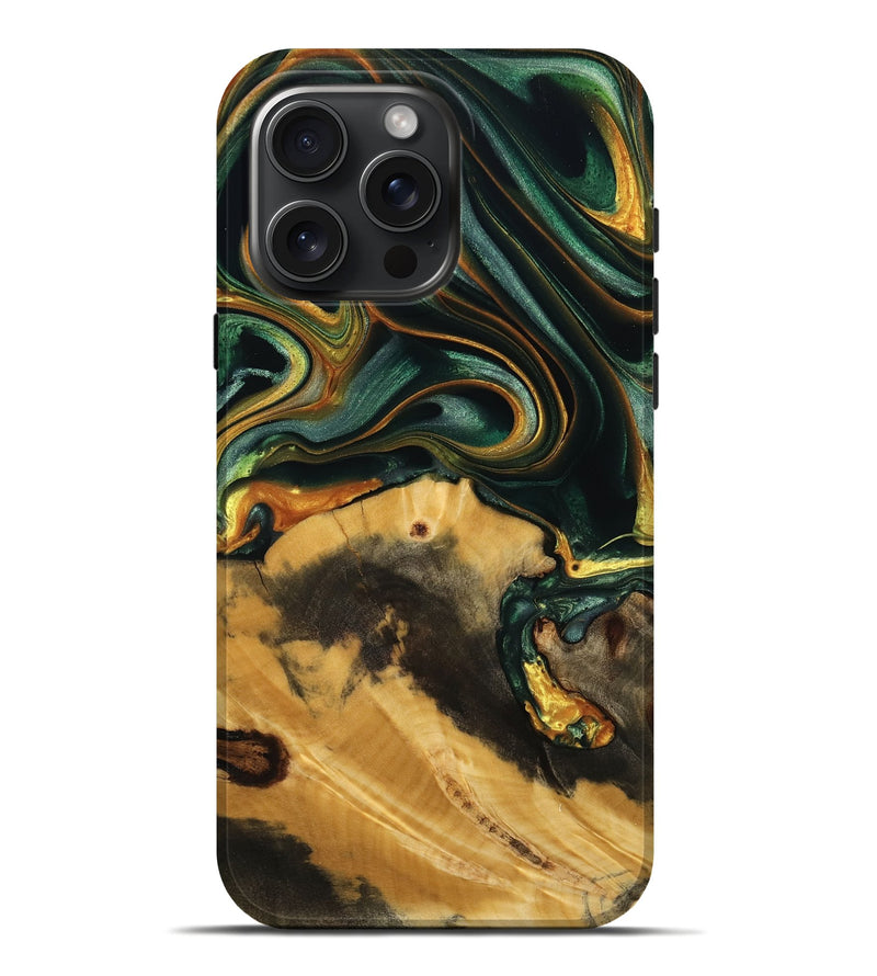iPhone 16 Pro Max Wood Live Edge Phone Case - Zena (Green, 739492)