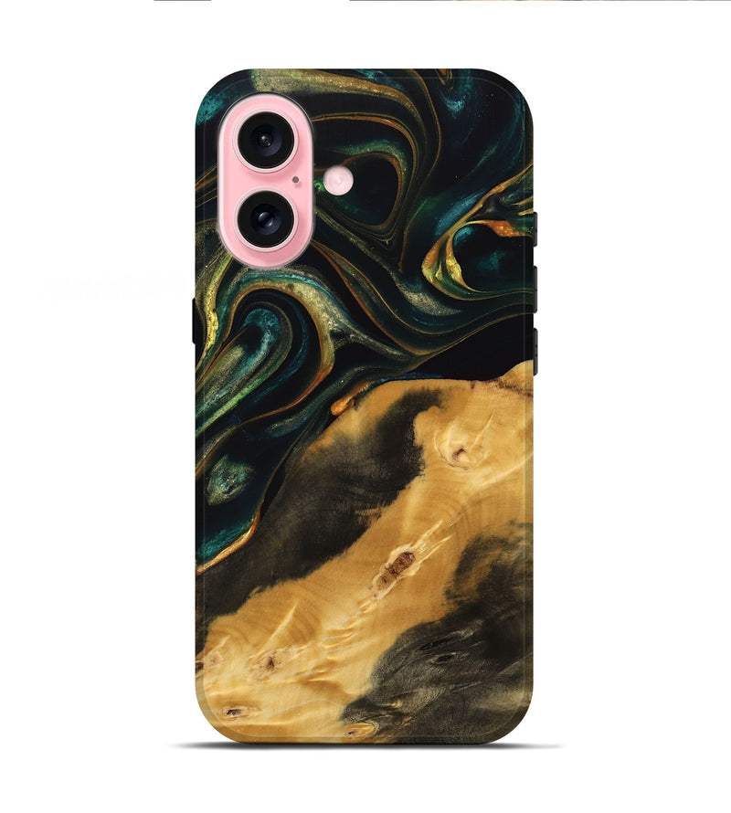 iPhone 16 Wood Live Edge Phone Case - Queen (Green, 739493)