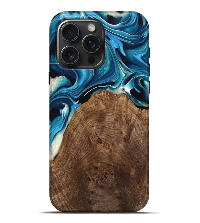 iPhone 16 Pro Max Wood Live Edge Phone Case - Vernice (Blue, 739495)
