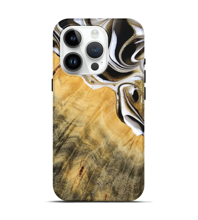 iPhone 15 Pro Wood Live Edge Phone Case - Erinna (Black & White, 739507)