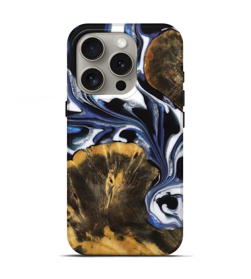 iPhone 16 Pro Wood Live Edge Phone Case - Carlyn (Blue, 739519)