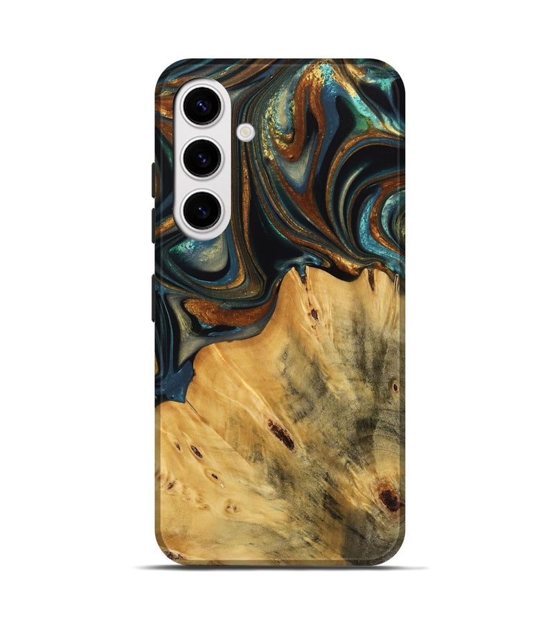 Galaxy S25 Wood Live Edge Phone Case - Gabriel (Teal & Gold, 740103)