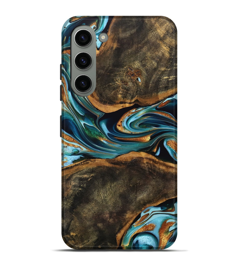 Galaxy S23 Plus Wood Live Edge Phone Case - Lavar (Teal & Gold, 740106)