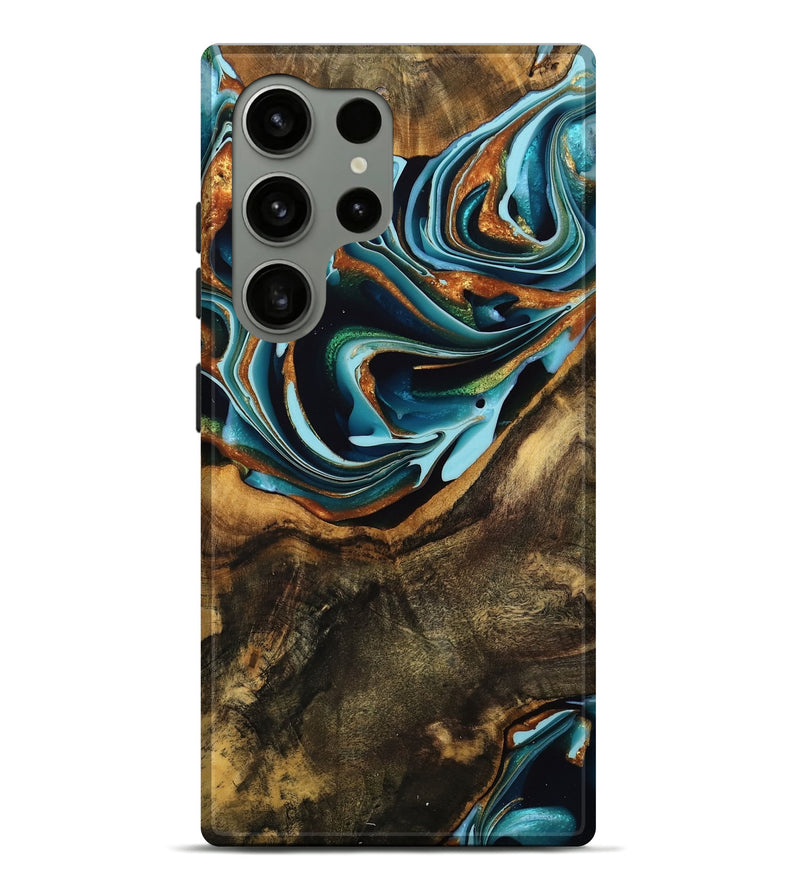 Galaxy S24 Ultra Wood Live Edge Phone Case - Nalani (Teal & Gold, 740107)
