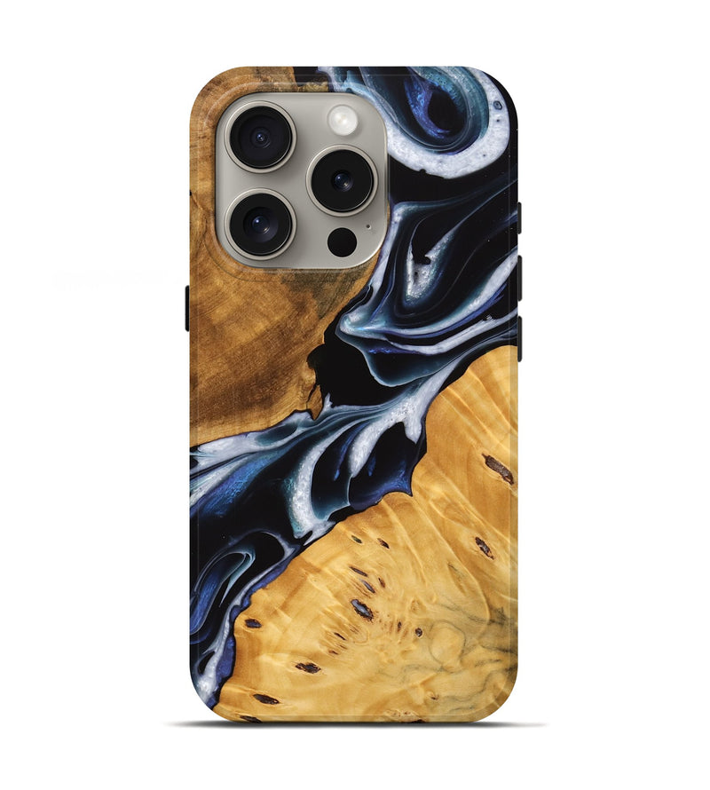 iPhone 16 Pro Wood Live Edge Phone Case - Lyndsie (Blue, 740115)