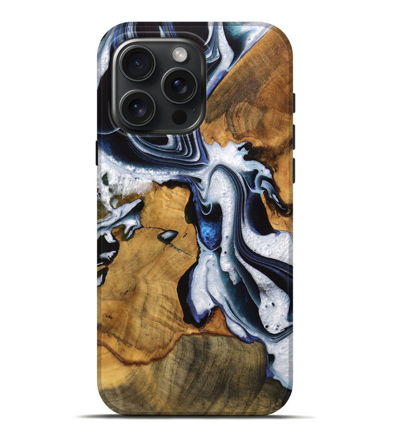iPhone 16 Pro Max Wood Live Edge Phone Case - Dorthea (Blue, 740116)
