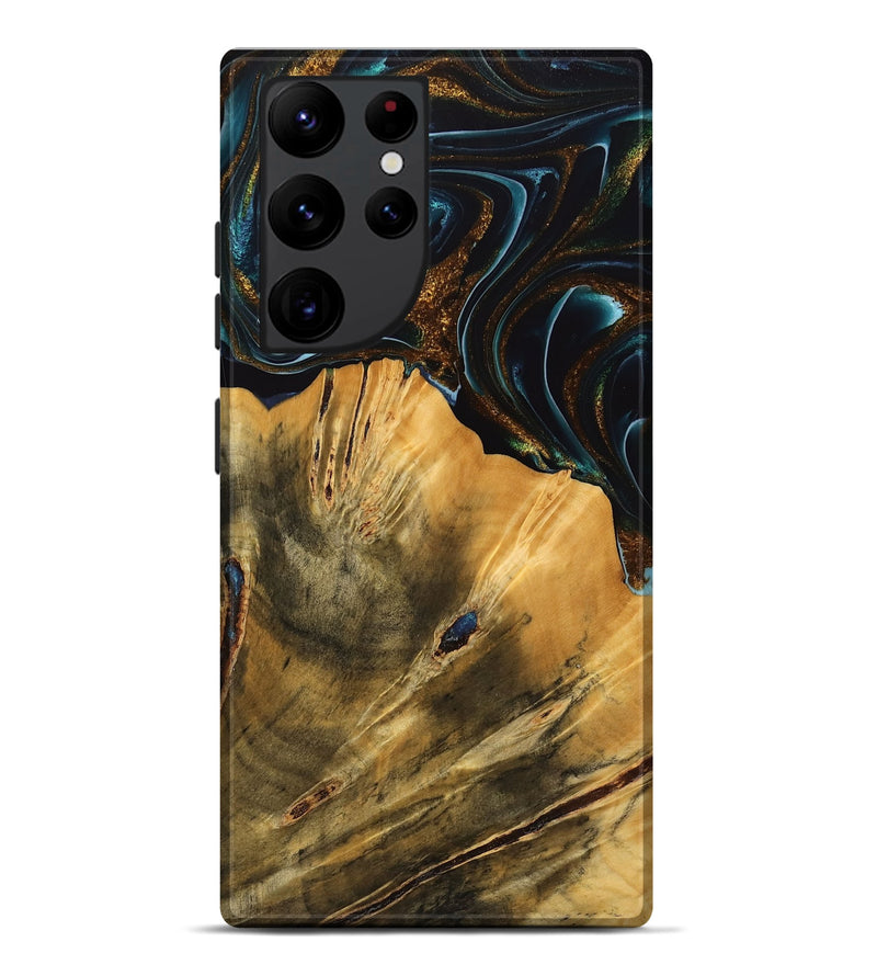 Galaxy S22 Ultra Wood Live Edge Phone Case - Helsa (Teal & Gold, 740146)