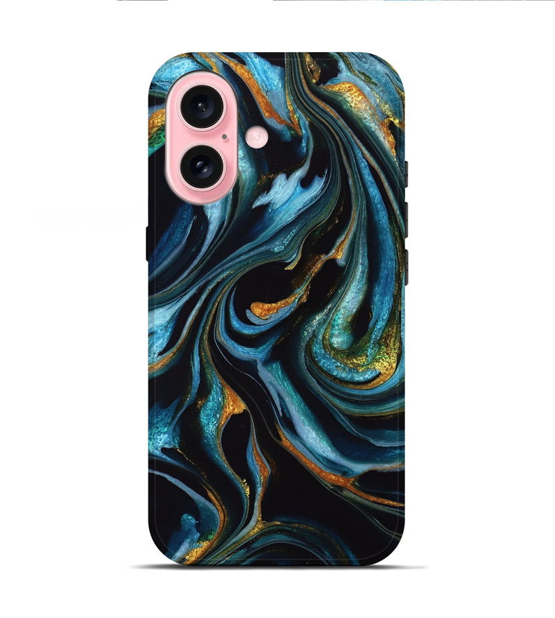 iPhone 16 ResinArt Live Edge Phone Case - Willi (Teal & Gold, 740147)