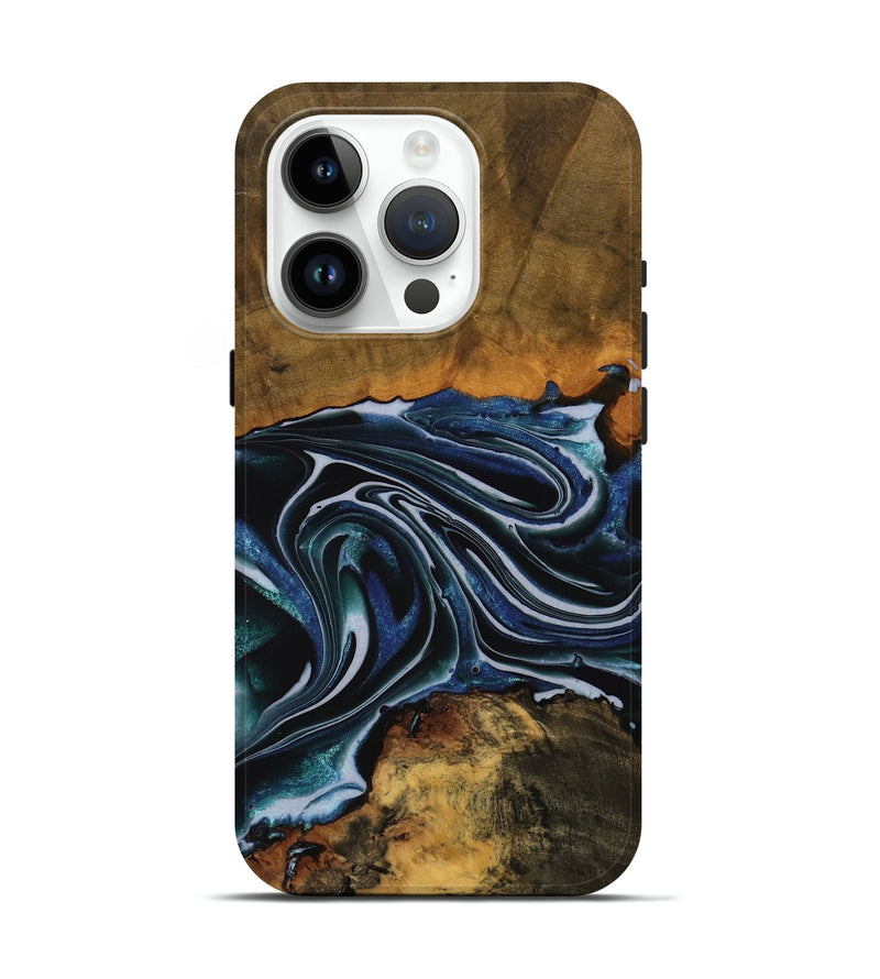 iPhone 15 Pro Wood Live Edge Phone Case - Tanya (Blue, 740148)
