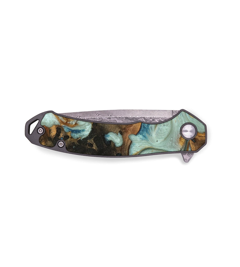 EDC Wood Pocket Knife - Ryoung (Teal & Gold, 740355)