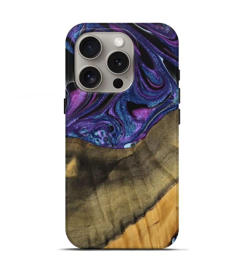 iPhone 16 Pro Wood Live Edge Phone Case - Mariska (Purple, 740583)