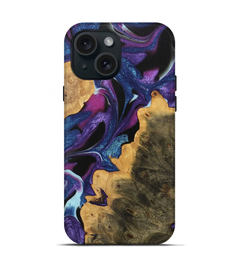 iPhone 15 Wood Live Edge Phone Case - Hardin (Purple, 740598)