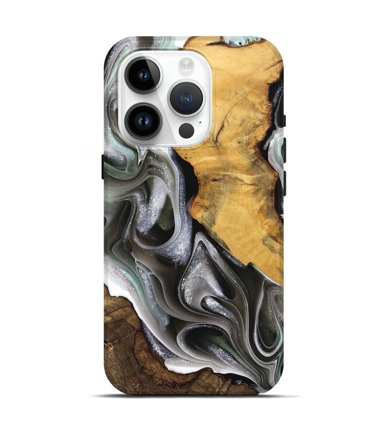 iPhone 15 Pro Wood Live Edge Phone Case - Engbert (Black & White, 740874)