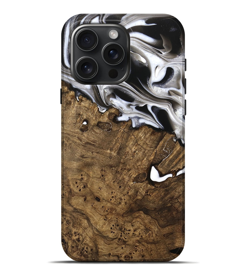 iPhone 16 Pro Max Wood Live Edge Phone Case - Yung (Black & White, 740875)