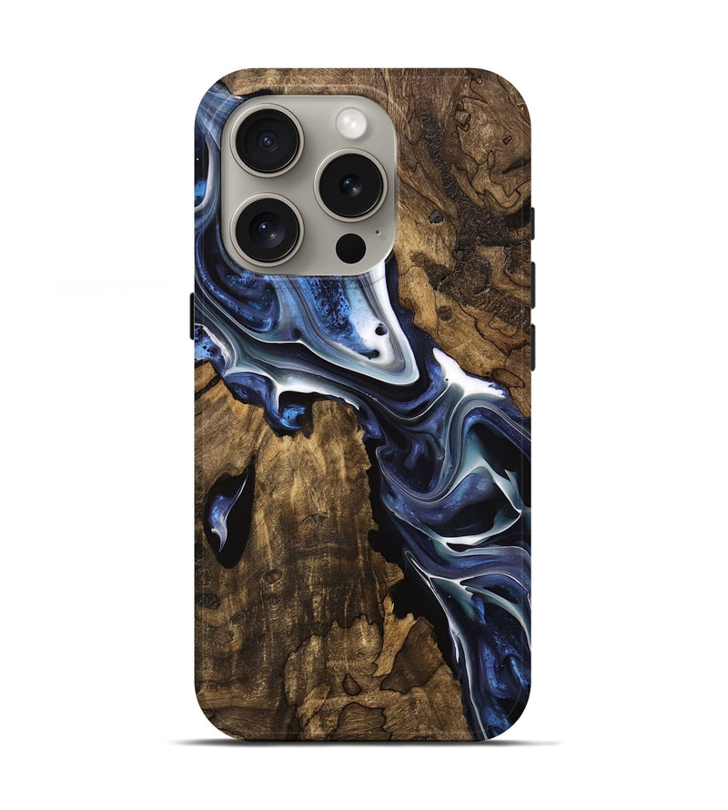 iPhone 16 Pro Wood Live Edge Phone Case - Shakira (Blue, 740885)