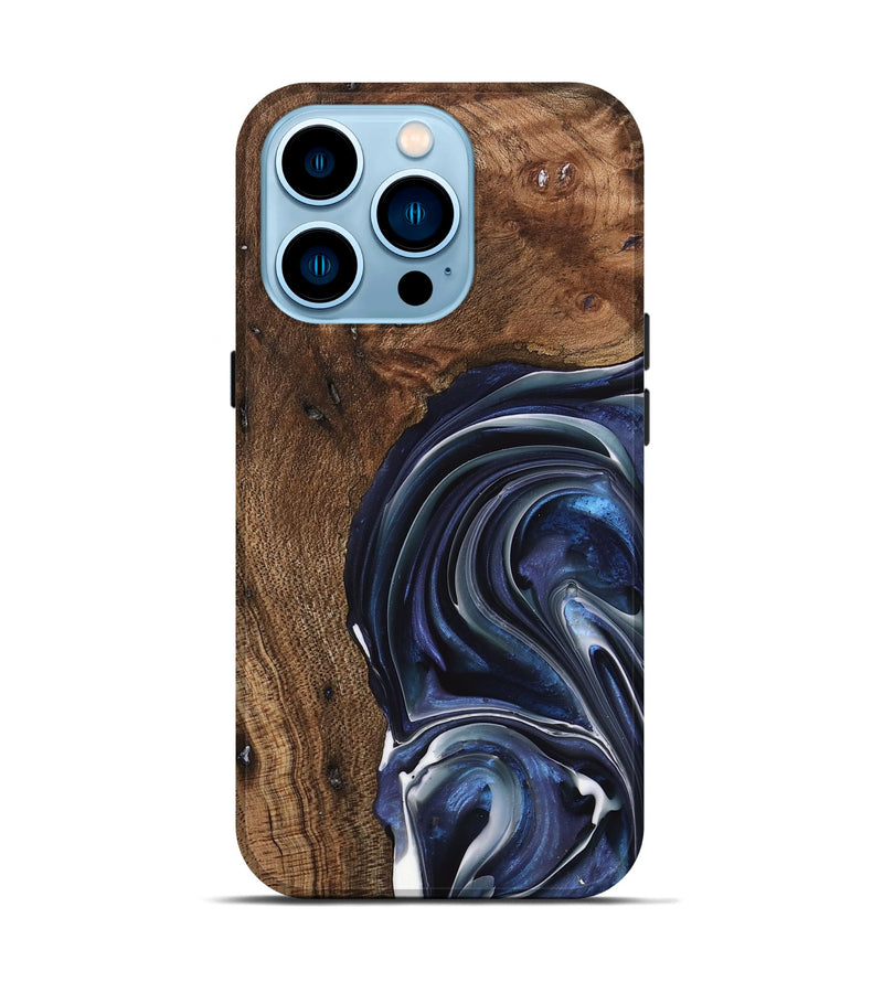 iPhone 14 Pro Wood Live Edge Phone Case - Shaina (Blue, 740886)
