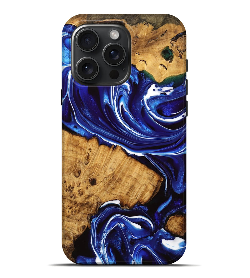 iPhone 16 Pro Max Wood Live Edge Phone Case - Kiah (Blue, 740888)