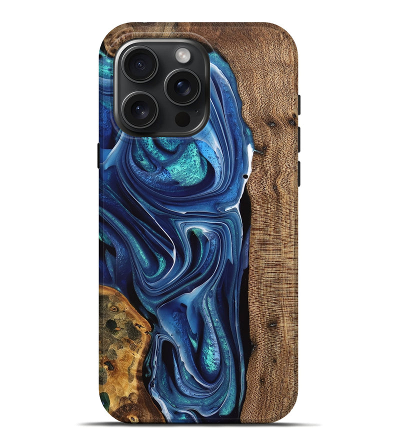 iPhone 16 Pro Max Wood Live Edge Phone Case - Maralyn (Blue, 741324)