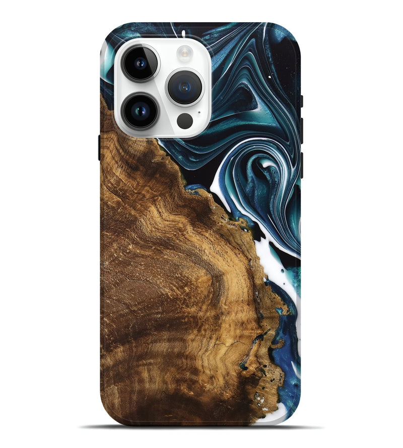 iPhone 15 Pro Max Wood Live Edge Phone Case - Jacinda (Blue, 741326)