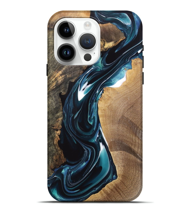 iPhone 15 Pro Max Wood Live Edge Phone Case - Tildie (Blue, 741330)