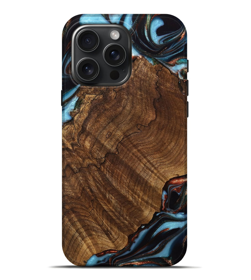 iPhone 16 Pro Max Wood Live Edge Phone Case - Pamelia (Teal & Gold, 741621)