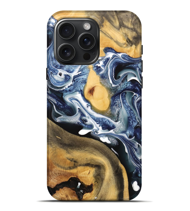 iPhone 16 Pro Max Wood Live Edge Phone Case - Horatio (Blue, 741812)