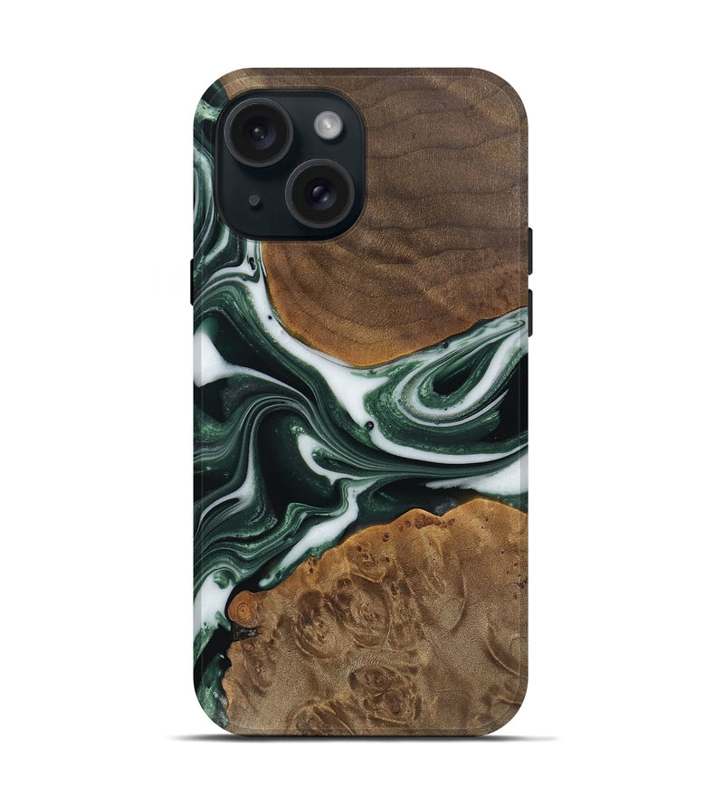iPhone 15 Wood Live Edge Phone Case - Merrill (Green, 742568)