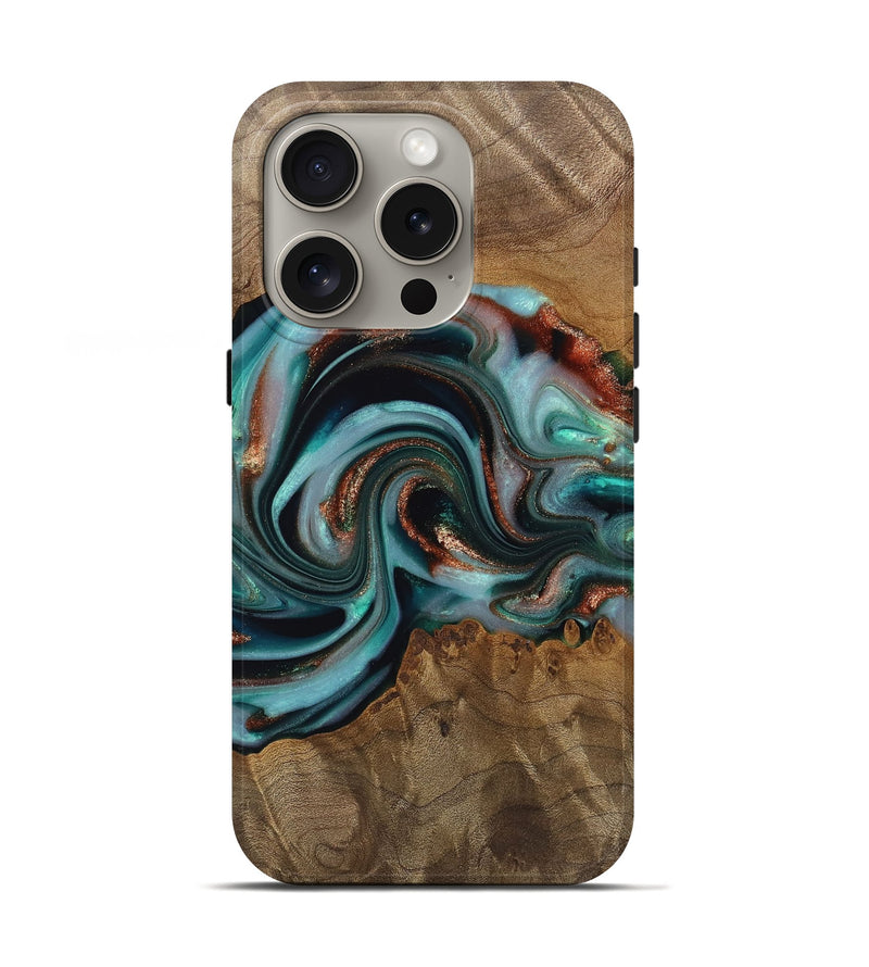 iPhone 16 Pro Wood Live Edge Phone Case - Alpine (Teal & Gold, 742592)