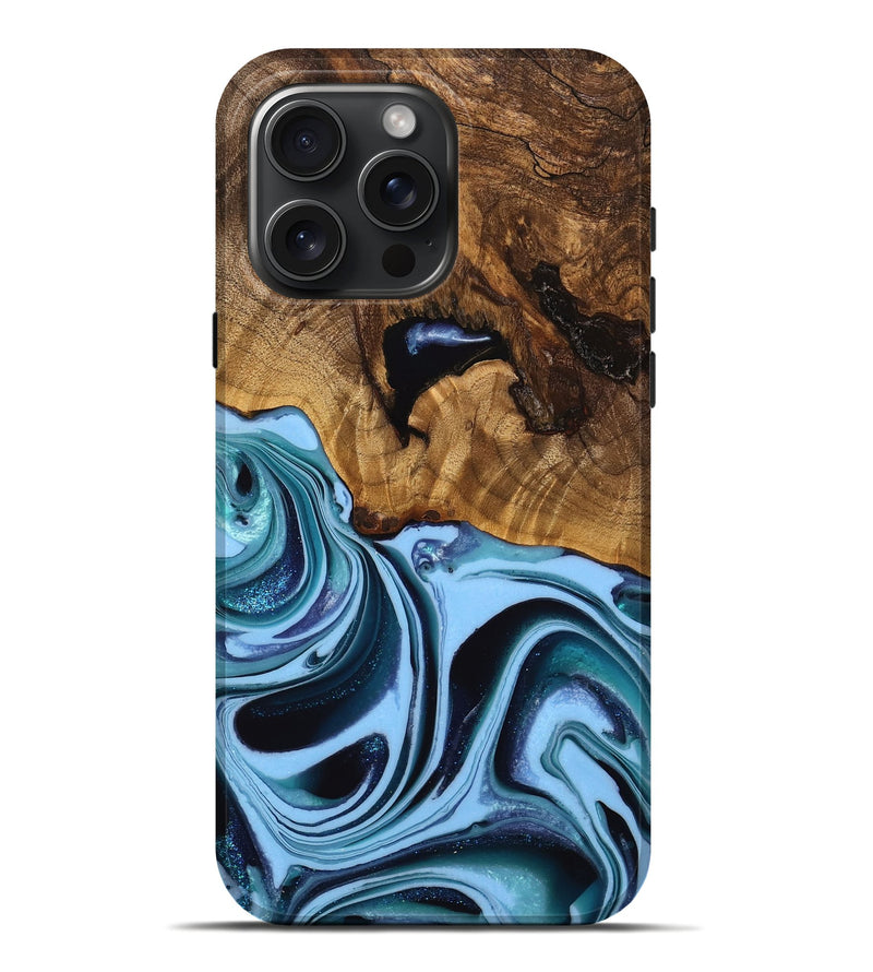 iPhone 16 Pro Max Wood Live Edge Phone Case - Aden (Blue, 742950)