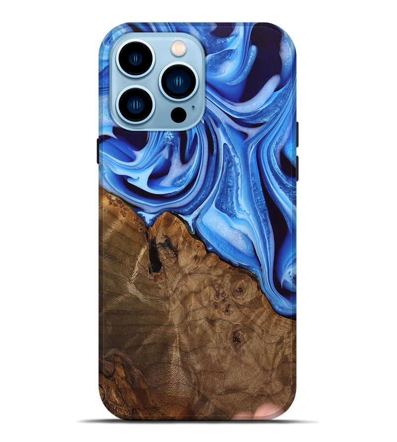 iPhone 14 Pro Max Wood Live Edge Phone Case - Parveen (Blue, 742956)