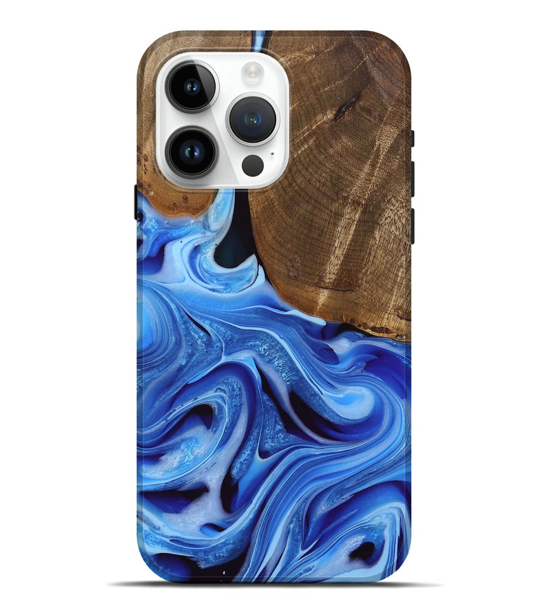 iPhone 15 Pro Max Wood Live Edge Phone Case - Curley (Blue, 742959)